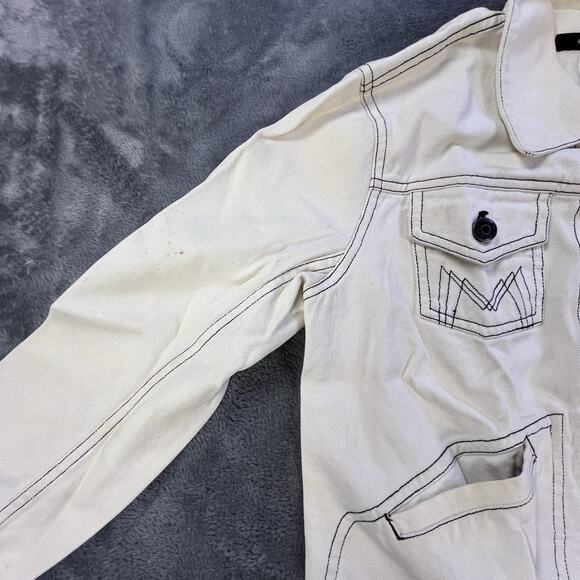 Marc Jacobs Denim Jacket Medium 2002 Archive Graphic Sketch Off White Y2K Jean - Picture 13 of 16